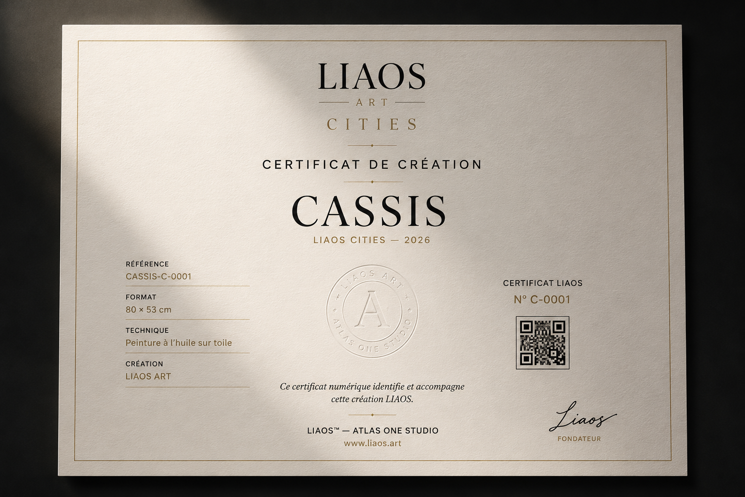 Certificat LIAOS CITIES — exemple